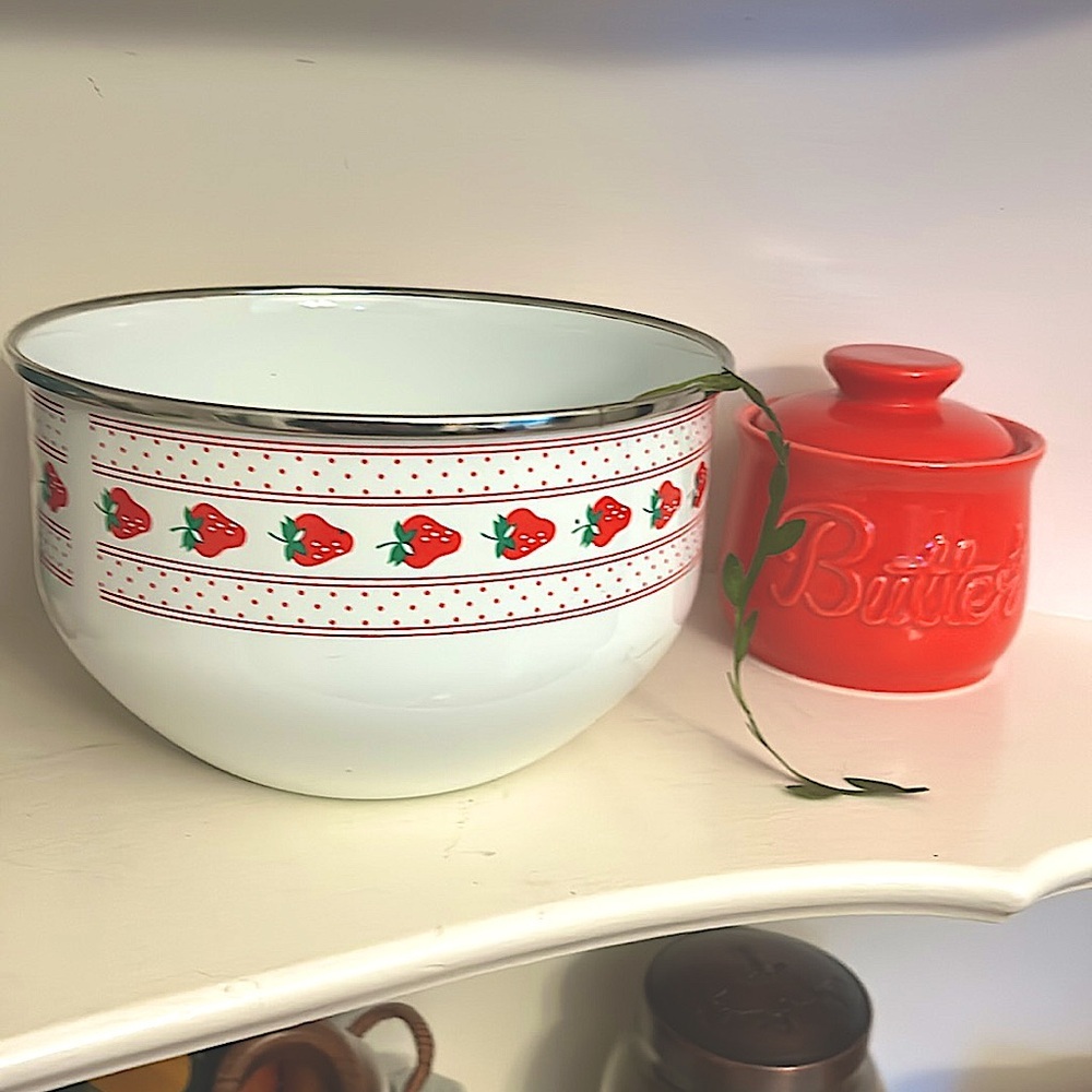 Strawberries Serving Bowl by The Main Vintage Enamel Large Bowl EUVC Strawberry